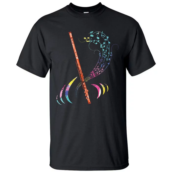 Flutist Treble Clef Classical Music Colorful Flute Tall T-Shirt