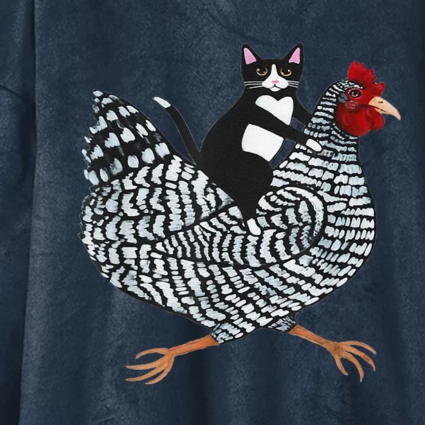 Funny Tuxedo Cat On A Chicken Funny Chicken Gifts Lover Tee Hooded Wearable Blanket