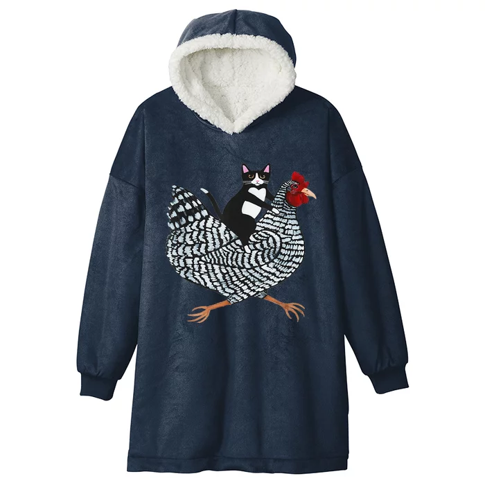 Funny Tuxedo Cat On A Chicken Funny Chicken Gifts Lover Tee Hooded Wearable Blanket