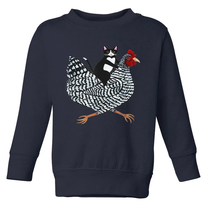 Funny Tuxedo Cat On A Chicken Funny Chicken Gifts Lover Tee Toddler Sweatshirt