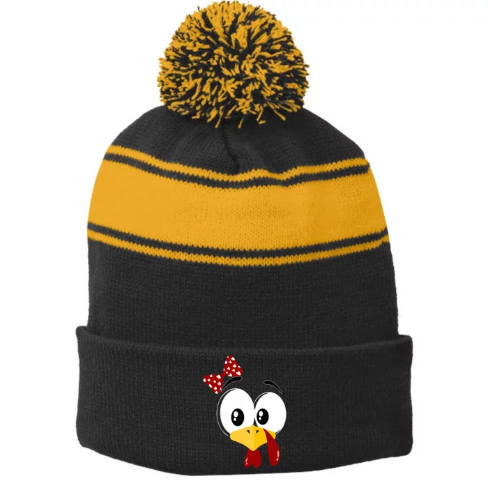 Funny Thanksgiving Cute Turkey Face Costume Autumn Stripe Pom Pom Beanie