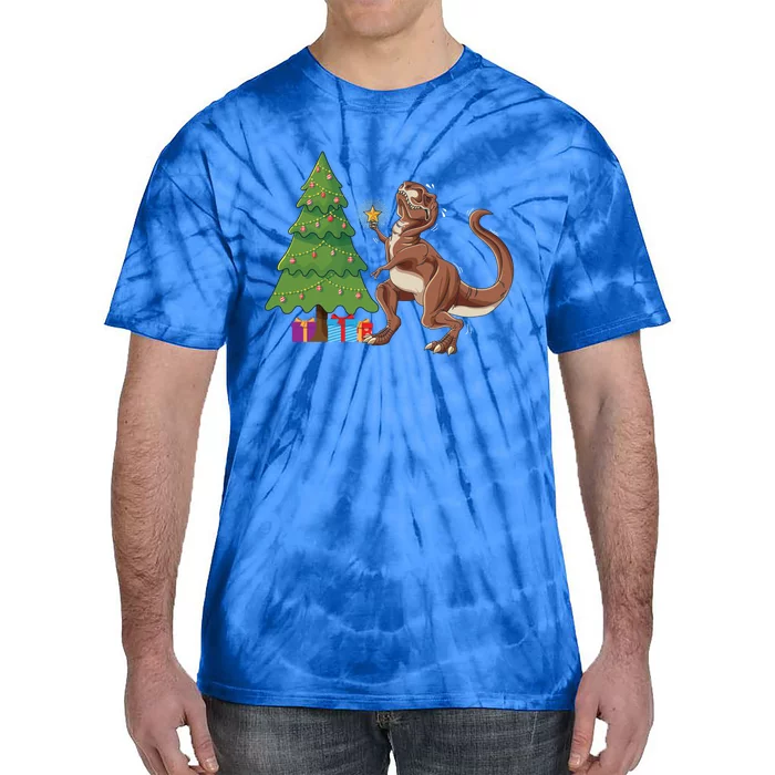 Funny Trex Christmas Tree Topper Gift Tie-Dye T-Shirt