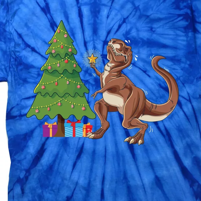 Funny Trex Christmas Tree Topper Gift Tie-Dye T-Shirt