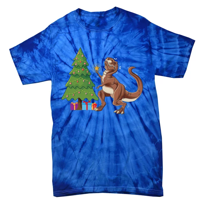 Funny Trex Christmas Tree Topper Gift Tie-Dye T-Shirt