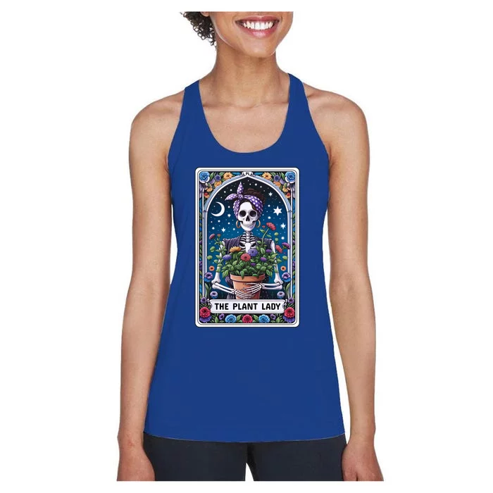 Funny Tarot Card The Plant Lady Skeleton And Flowers Tarot Great Gift Women's Racerback Tank