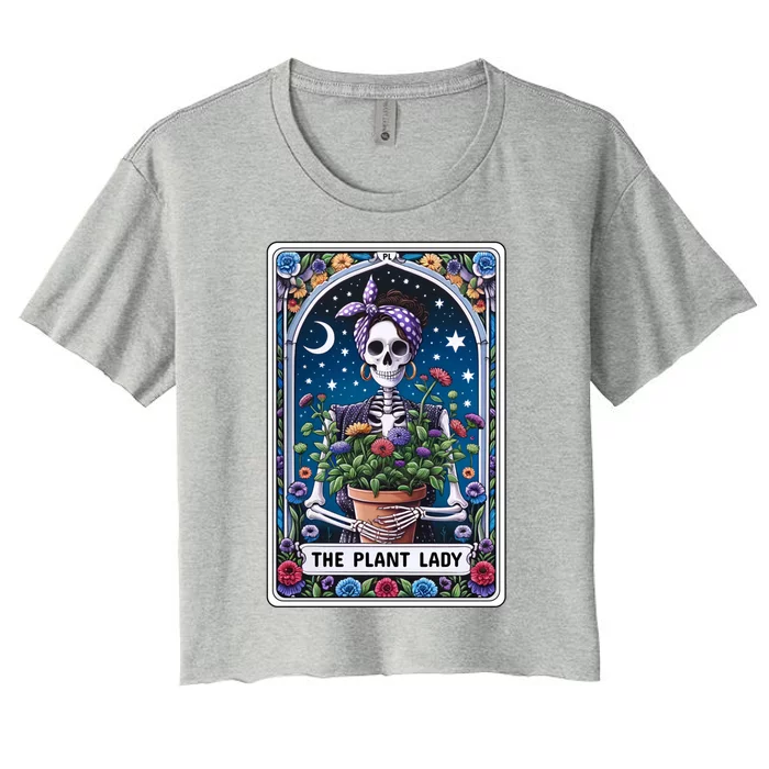 Funny Tarot Card The Plant Lady Skeleton And Flowers Tarot Great Gift Women's Crop Top Tee