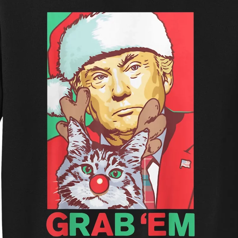 Funny Trump Cat Grab Em Vintage Retro Christmas Trump Gift Tall Sweatshirt