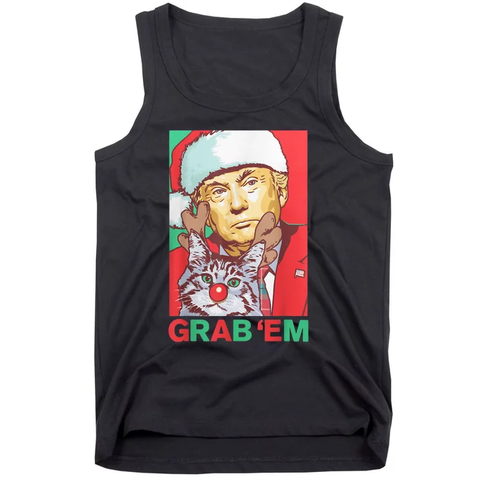 Funny Trump Cat Grab Em Vintage Retro Christmas Trump Gift Tank Top