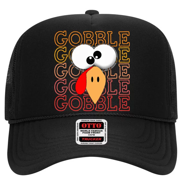 Funny Thanksgiving Crazy Turkey Face Gobble Gobble Gobble High Crown Mesh Trucker Hat