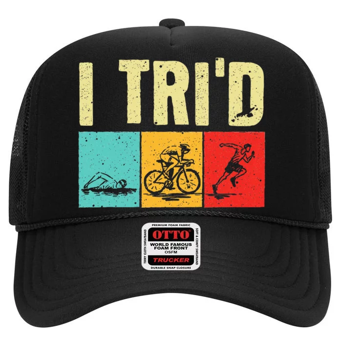 Funny Triathlon Cyclist Swimmer Triathletes High Crown Mesh Trucker Hat