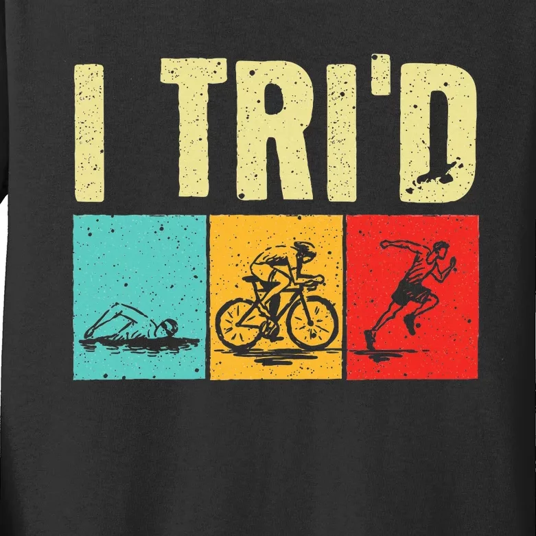 Funny Triathlon Cyclist Swimmer Triathletes Kids Long Sleeve Shirt