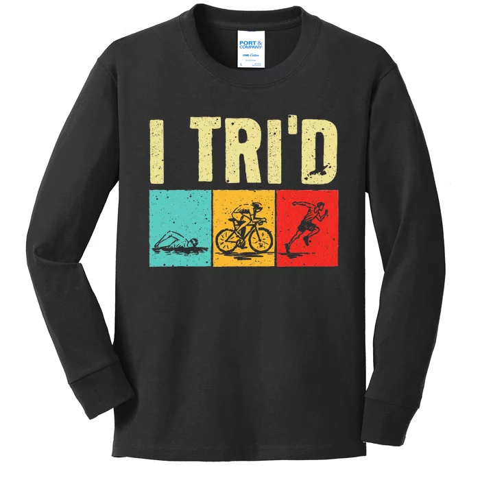 Funny Triathlon Cyclist Swimmer Triathletes Kids Long Sleeve Shirt