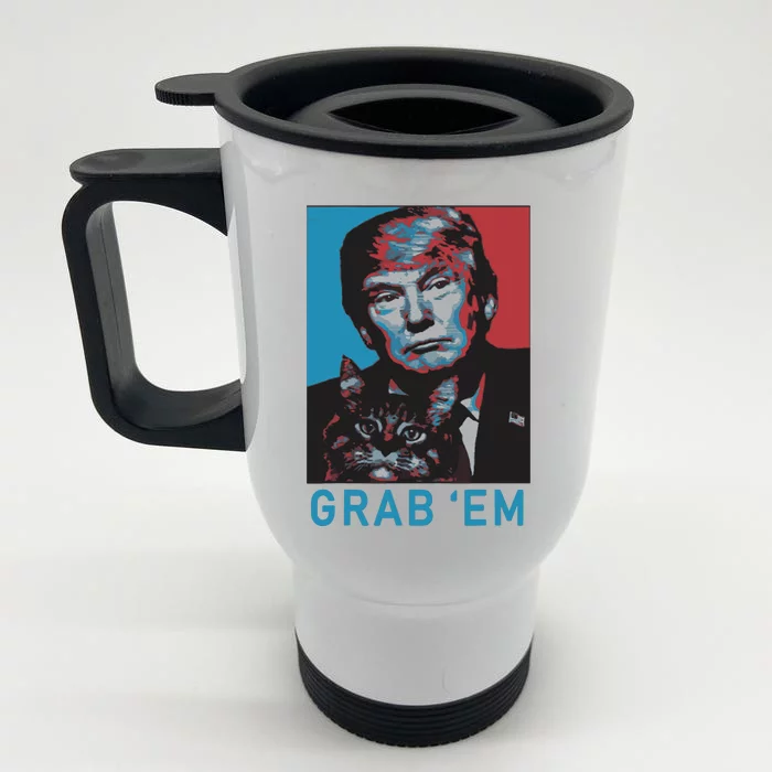 Funny Trump Cat Grab Em Cat Front & Back Stainless Steel Travel Mug