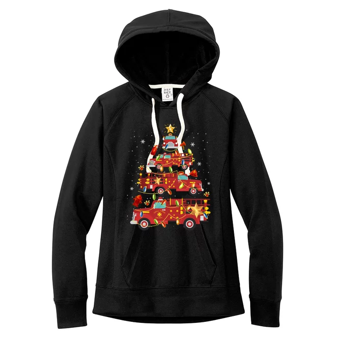 Fire Truck Christmas Tree Firefighter Xmas Fire Pajamas Gift Women's Fleece Hoodie