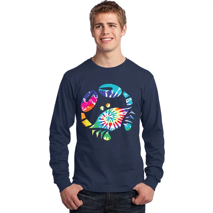 Fun Toy Crab Illustration Tie Dye Graphic Tee Tall Long Sleeve T-Shirt