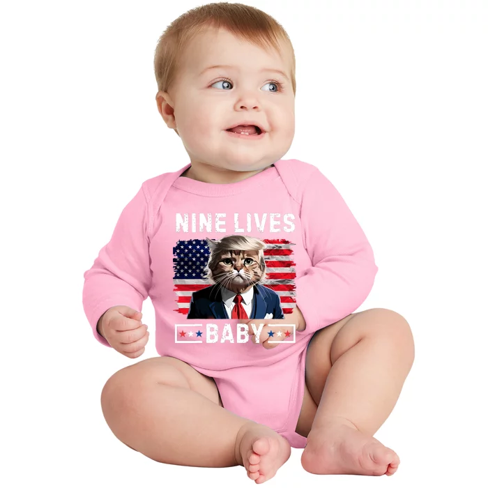 Funny Trump Cat 9 Lives Baby Nine Lives Cat Baby Long Sleeve Bodysuit