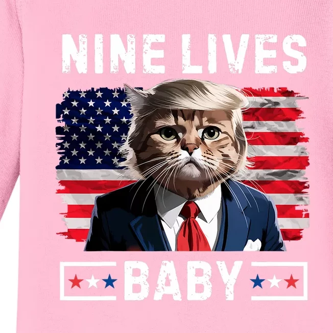 Funny Trump Cat 9 Lives Baby Nine Lives Cat Baby Long Sleeve Bodysuit