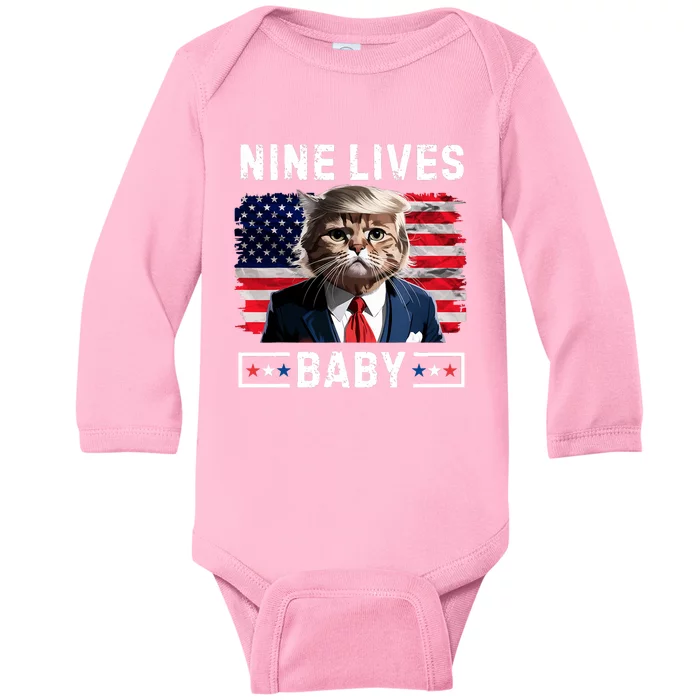 Funny Trump Cat 9 Lives Baby Nine Lives Cat Baby Long Sleeve Bodysuit