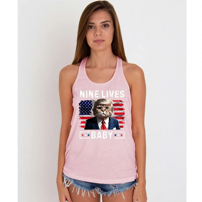 Funny Trump Cat 9 Lives Baby Nine Lives Cat Women's Knotted Racerback Tank