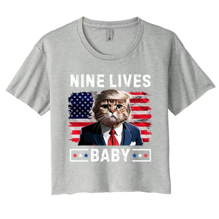 Funny Trump Cat 9 Lives Baby Nine Lives Cat Women's Crop Top Tee