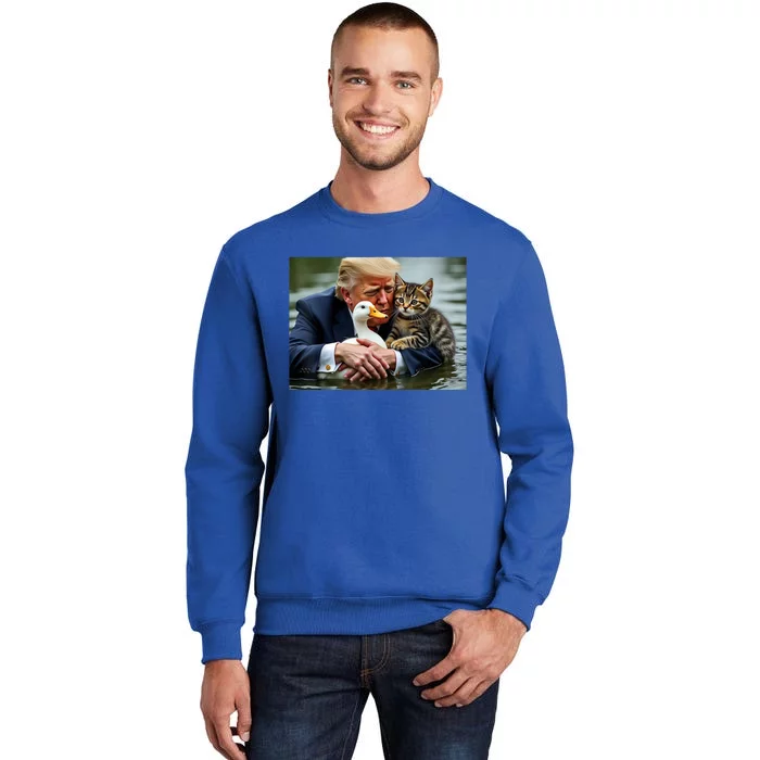 Funny Trump Cat And Duck Memes Christmas Halloween Vote Sign Tall Sweatshirt