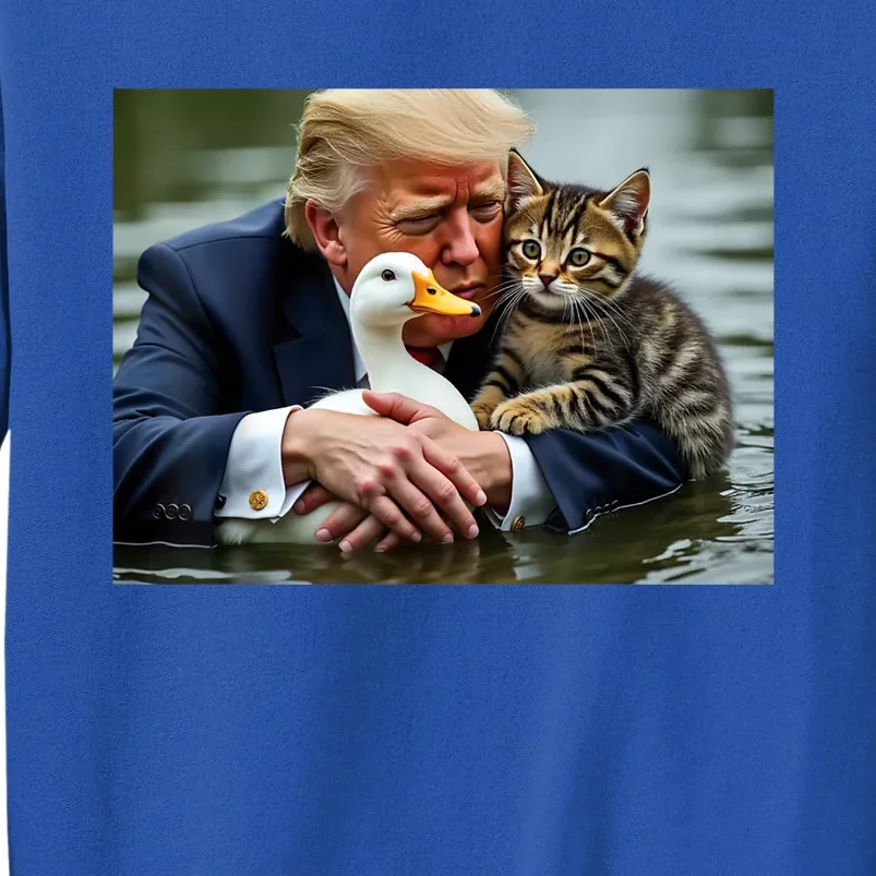 Funny Trump Cat And Duck Memes Christmas Halloween Vote Sign Tall Sweatshirt