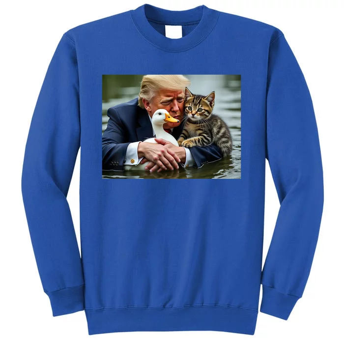 Funny Trump Cat And Duck Memes Christmas Halloween Vote Sign Tall Sweatshirt