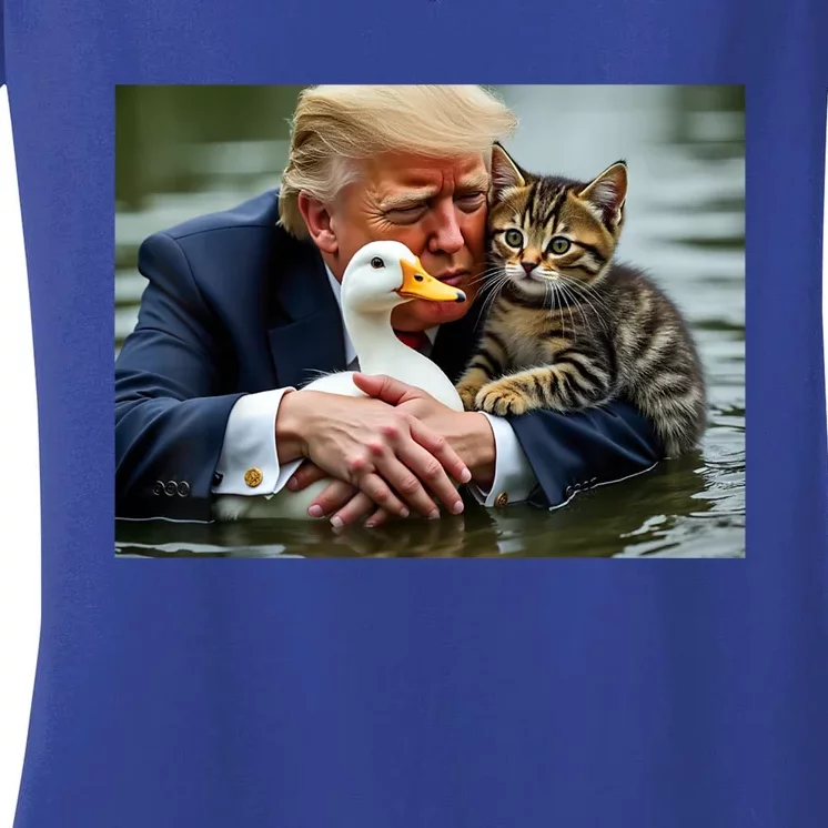 Funny Trump Cat And Duck Memes Christmas Halloween Vote Sign Women's V-Neck T-Shirt