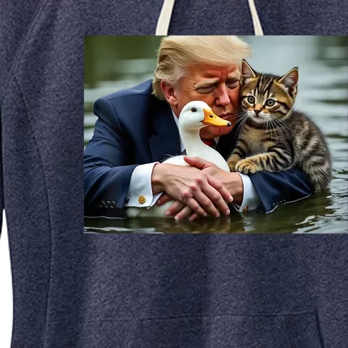 Funny Trump Cat And Duck Memes Christmas Halloween Vote Sign Women's Fleece Hoodie