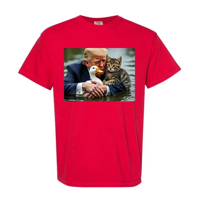 Funny Trump Cat And Duck Memes Christmas Halloween Vote Sign Garment-Dyed Heavyweight T-Shirt