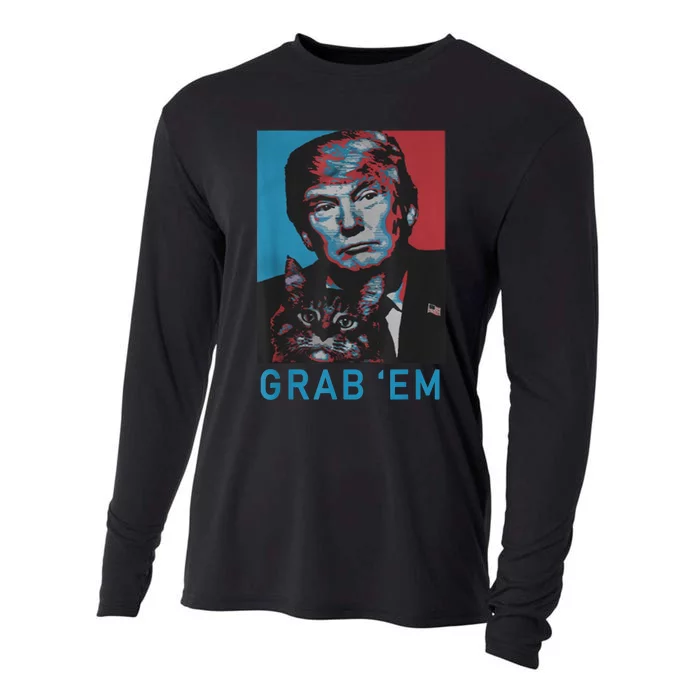 Funny Trump Cat Grab' Em Vintage Retro Trump Gift Cooling Performance Long Sleeve Crew