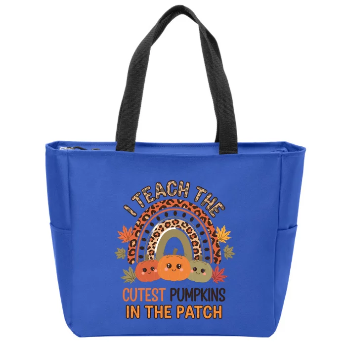 Fall Teacher Cutest Pumpkins In The Patch Leopard Rainbow Gift Zip Tote Bag