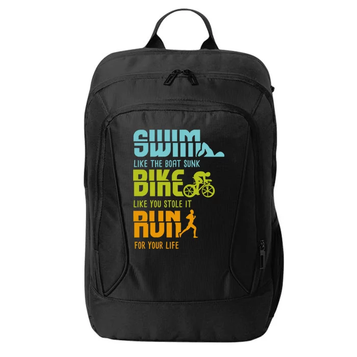 Funny Triathlon Competitor I Triathlete I Swim Bike Run Funny Gift City Backpack