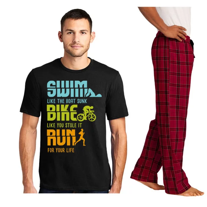 Funny Triathlon Competitor I Triathlete I Swim Bike Run Funny Gift Pajama Set