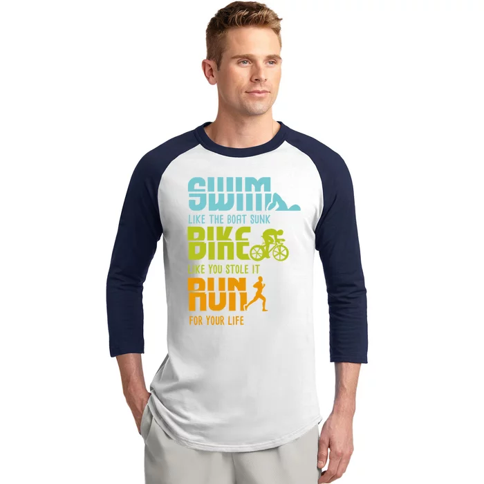 Funny Triathlon Competitor I Triathlete I Swim Bike Run Funny Gift Baseball Sleeve Shirt