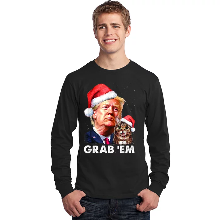 Funny Trump Cat Grab' Em Christmas Trump Long Sleeve Shirt