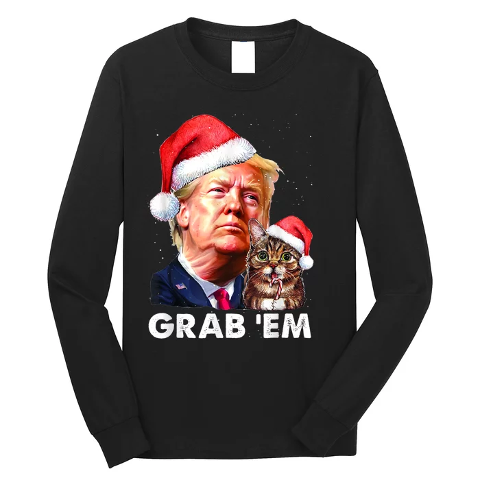 Funny Trump Cat Grab' Em Christmas Trump Long Sleeve Shirt