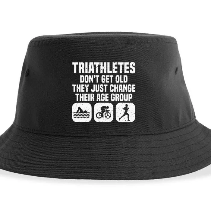 Funny Triathlon Design Women Triathletes Swim Bike Run Sustainable Bucket Hat