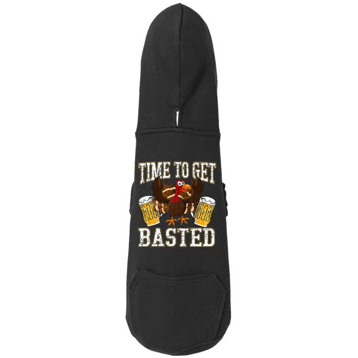 Funny Thanksgiving Drinking Time To Get Basted Turkey Doggie 3-End Fleece Hoodie