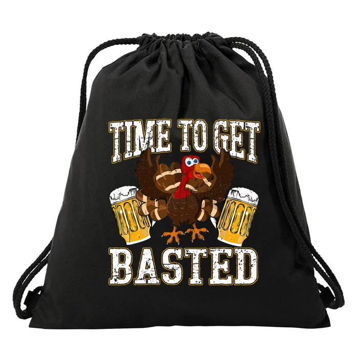 Funny Thanksgiving Drinking Time To Get Basted Turkey Drawstring Bag