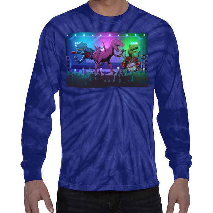 Funny Trex Dinosaurs Rock Band Concert Tie-Dye Long Sleeve Shirt