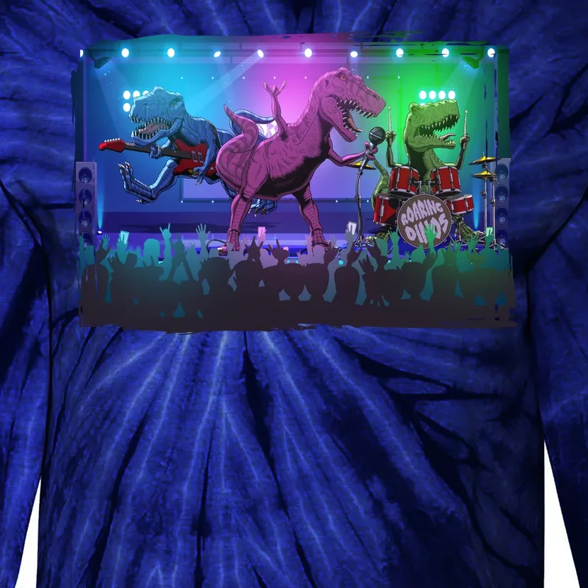 Funny Trex Dinosaurs Rock Band Concert Tie-Dye Long Sleeve Shirt