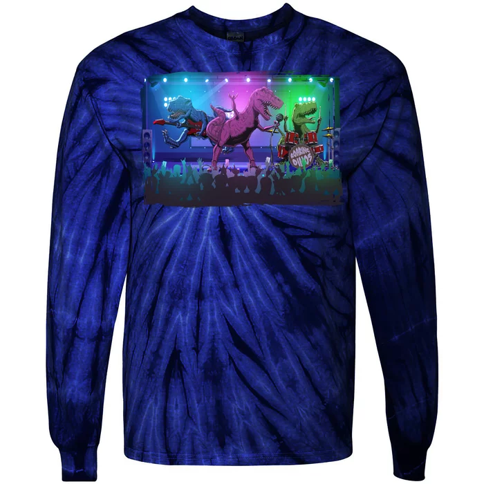 Funny Trex Dinosaurs Rock Band Concert Tie-Dye Long Sleeve Shirt