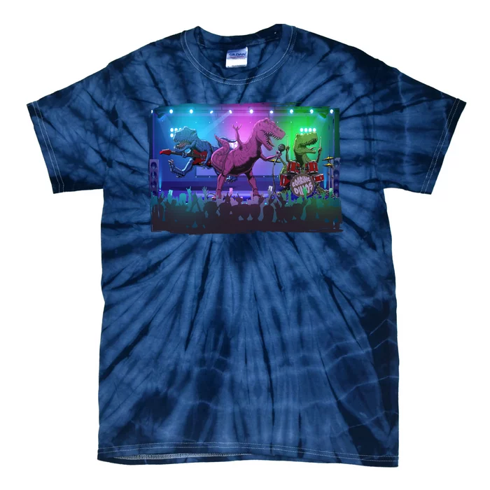 Funny Trex Dinosaurs Rock Band Concert Tie-Dye T-Shirt