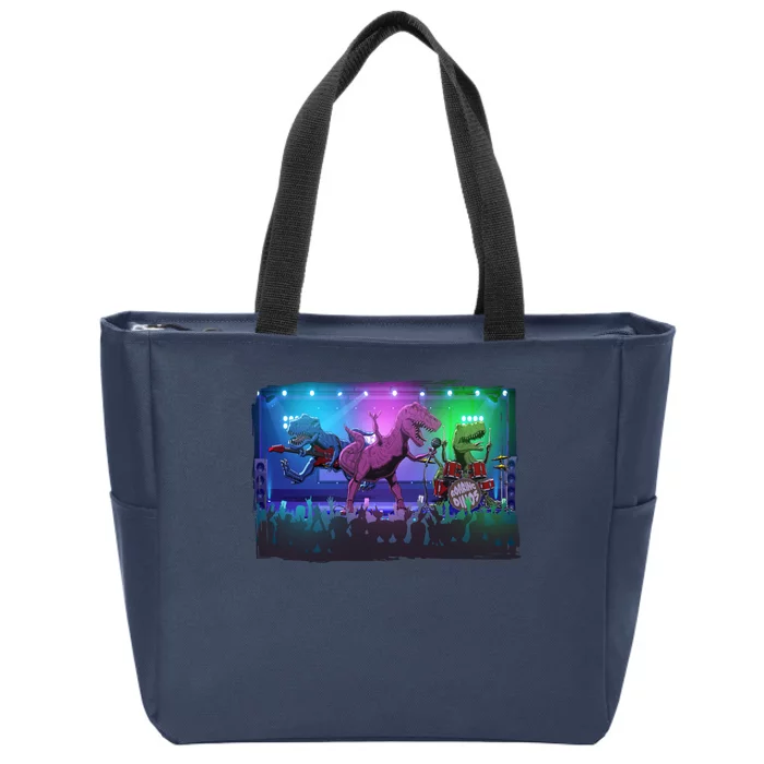 Funny Trex Dinosaurs Rock Band Concert Zip Tote Bag