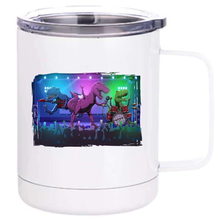 Funny Trex Dinosaurs Rock Band Concert Front & Back 12oz Stainless Steel Tumbler Cup