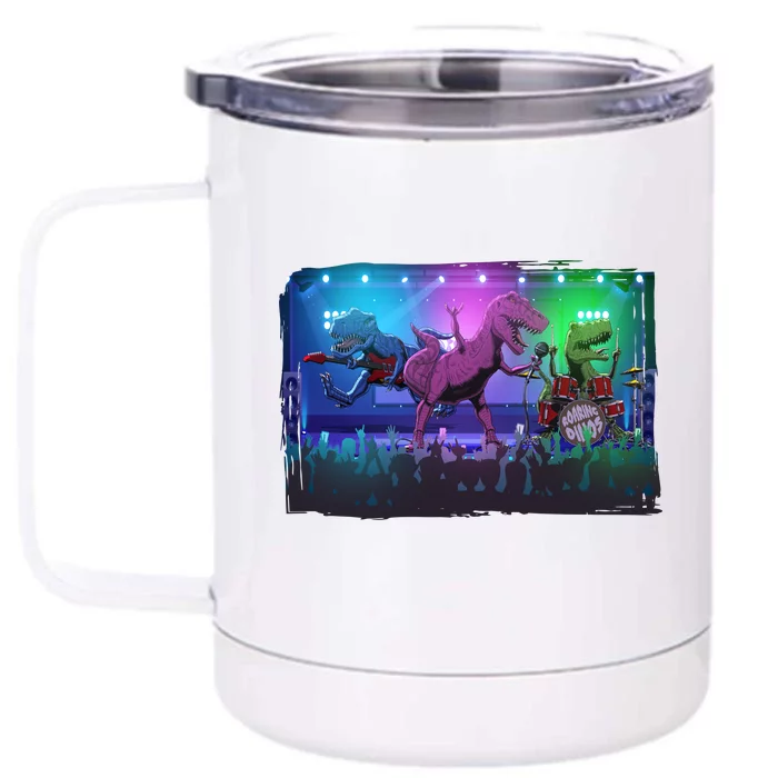 Funny Trex Dinosaurs Rock Band Concert Front & Back 12oz Stainless Steel Tumbler Cup