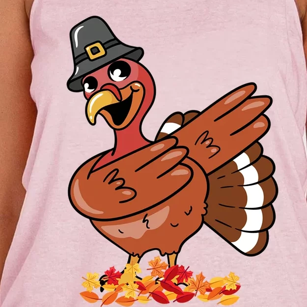 Funny Thanksgiving Dabbing Turkey Food Joke Fall Gift Women's Knotted Racerback Tank