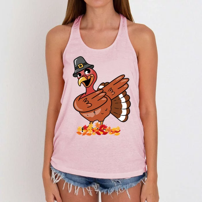 Funny Thanksgiving Dabbing Turkey Food Joke Fall Gift Women's Knotted Racerback Tank