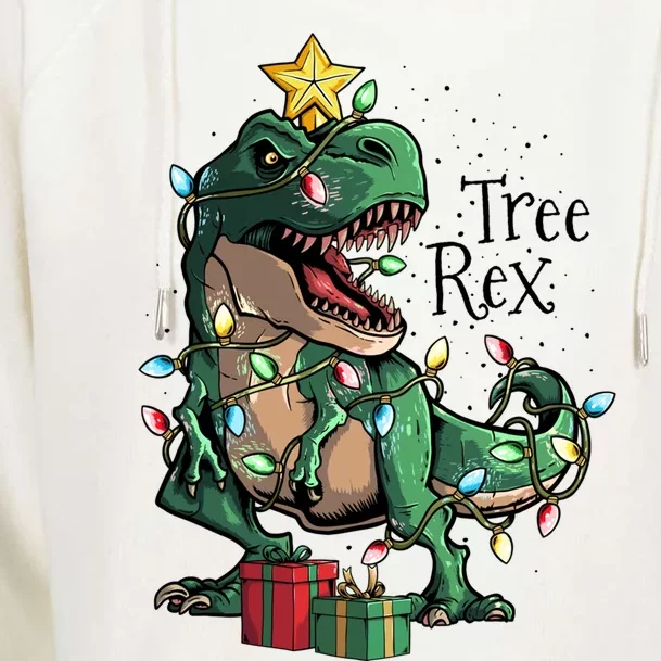 Funny Trex Dinosaur Christmas Tree Rex Gift Womens Funnel Neck Pullover Hood